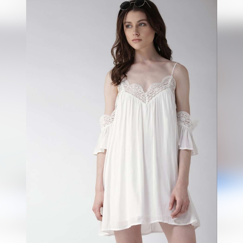 Forever 21 White Lace Chemise with Spaghetti Straps
